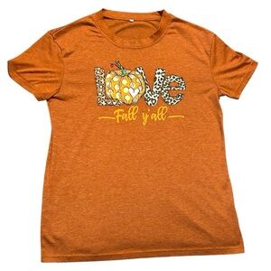 Fall Y'all Love Pumpkin Leopard Print T-Shirt, Women's Small, Thanksgiving Tee